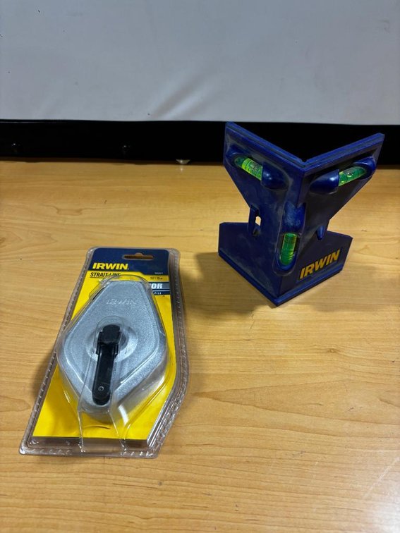 New, Irwin Chalk Line Reel and Irwin Corner Square Level / Magnetic Post Level