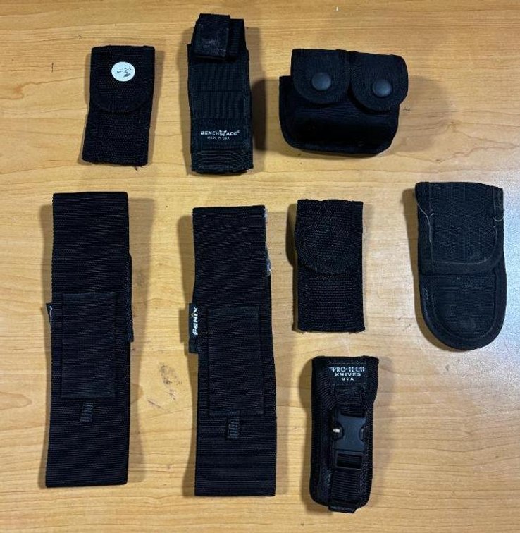 Lot of 8, Black Nylon Pouches for Flashlights, Pocket Knives, Some Straps, New