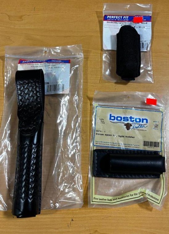 Lot of 3 New Tactical Accessories, Duty Gear, Perfect Fit Flashlight Holder, LED Holder Molle, Boston Leather Light Holder,