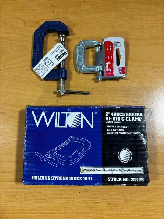 Lot of 3, Brand New Clamps, C-Clamps, Irwin, Bessey and Wilton 2in
