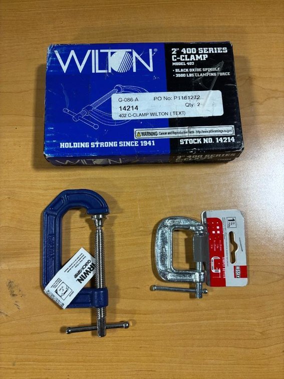 Lot of 3, Brand New Clamps, C-Clamps, Irwin, Bessey and Wilton 2in
