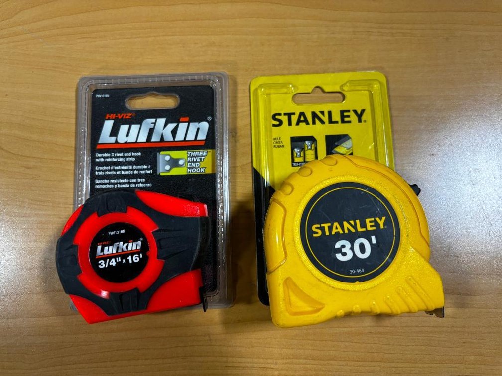 Lot of 2, Heavy-Duty Contractor Grade Tape Measures, Lufkin 16ft & Stanley 30ft Tape Measures