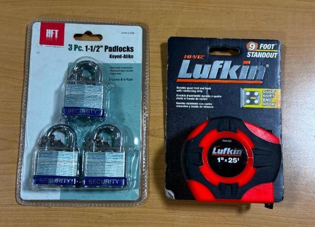 HD Contractor Grade Lufkin Hi-Viz 25ft Tape Measure, Set of 3 Padlocks w/ Keys