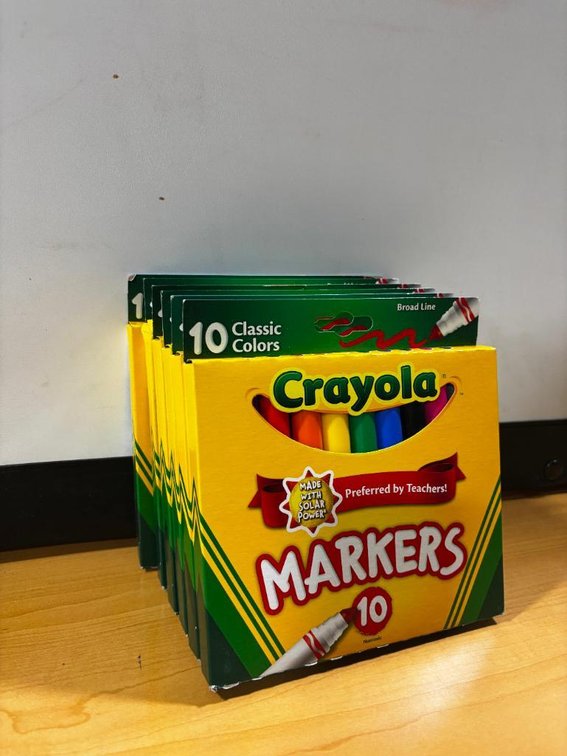 Lot of 6, New, Packages of Crayola 10pc Primary Color Marker Sets, 10/Box, 60 Total Markers, 6 Sets of 10