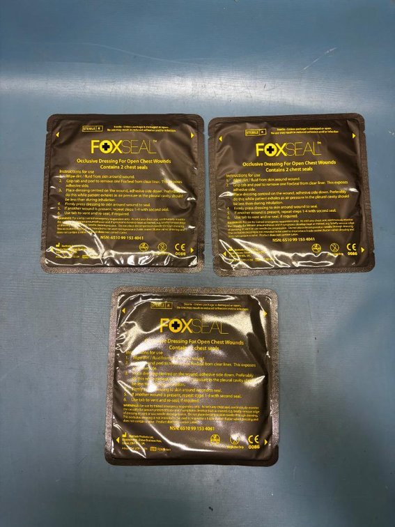 Lot of 3, FoxSeal Occlusive Dressing for Open Chest Wounds, 2 Packs x's 2, 4 Total Chest Seals