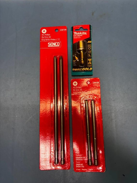 New Hardware, (2) Senco #2 Phillips Long Screwdriver Bits, Makita Impact Gold 5/16in NutSetter