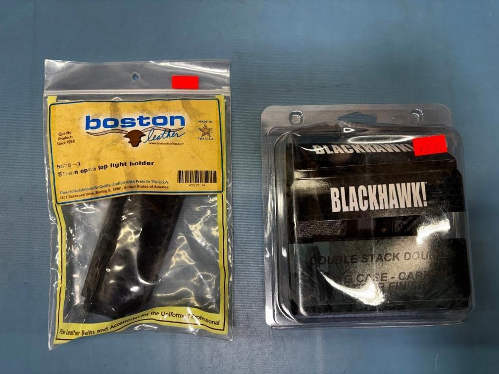 Lot of 2 New, Tactical Accessories; Boston Leather Light Holder, Blackhawk Double-Stack Mag Pouch
