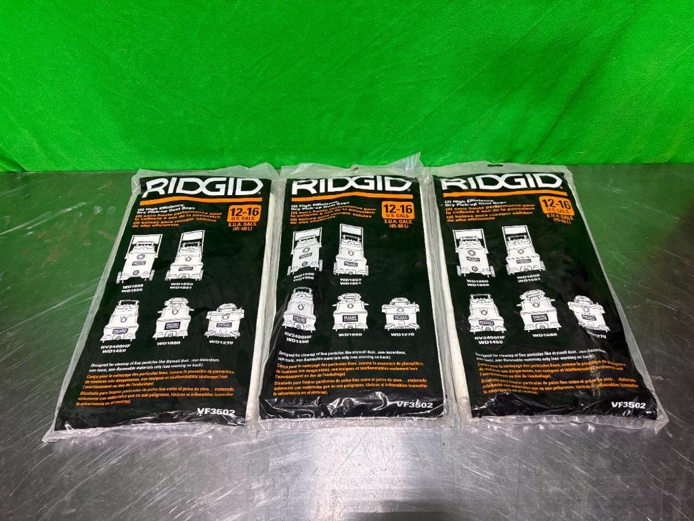 Lot of 3, Ridgid Dry Pick-Up Dust Bags, 2/Package, Six Total