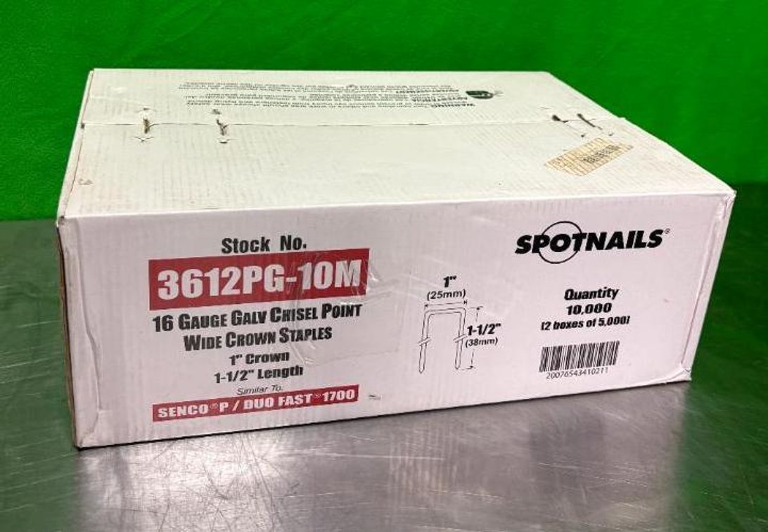 New Case, 10,000 Count, SpotNails 16 Ga. Galvanized Chisel Point Wide Crown Staples