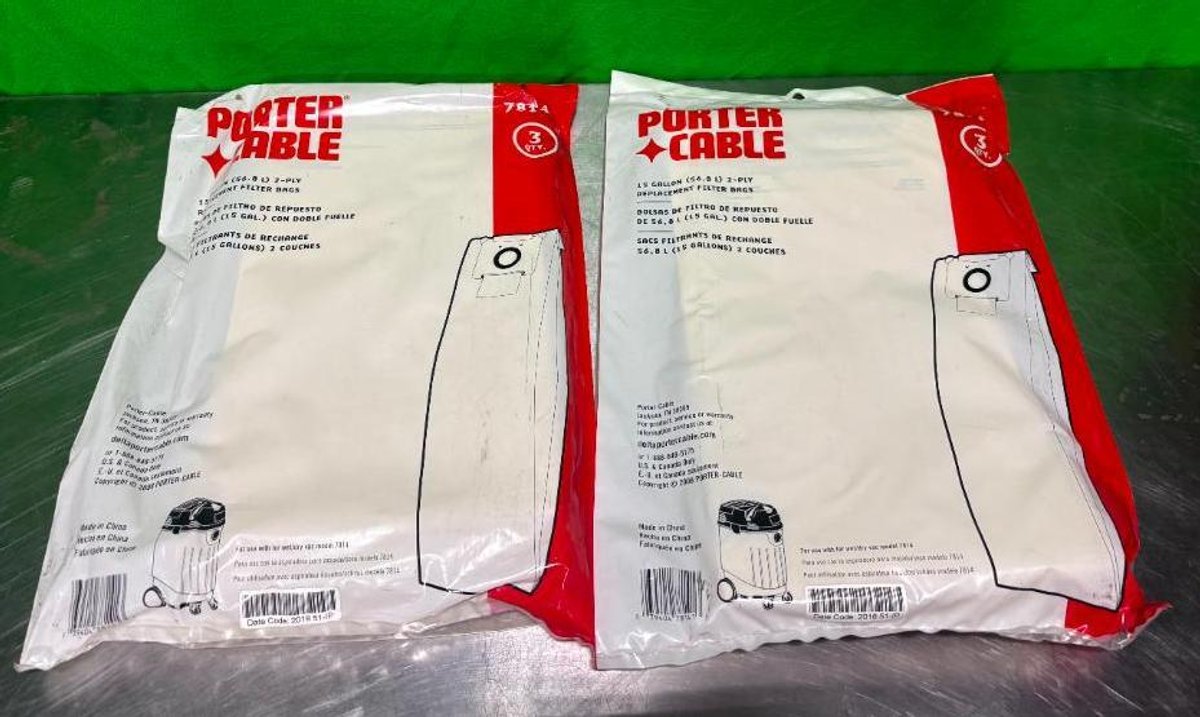 2 New Packages, Porter-Cable 2-Ply Replacement Filter Bags for Wet/Dry Vac, 15 Gallon