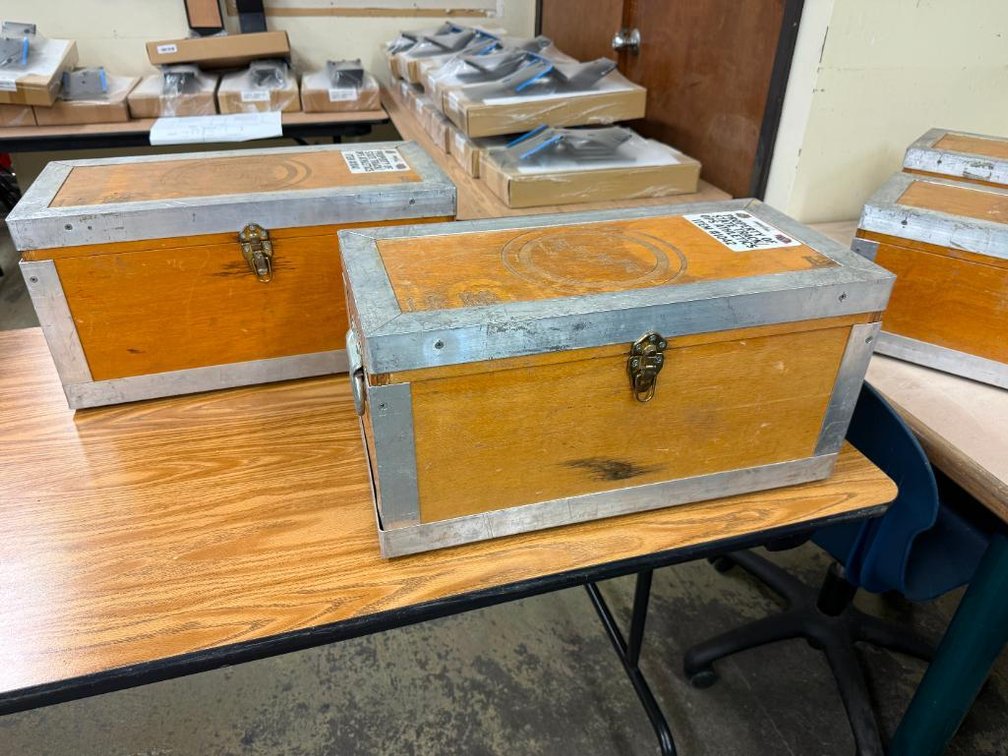 Lot of 2, Vintage Wood/Aluminum Industrial Track & Field Supply Boxes