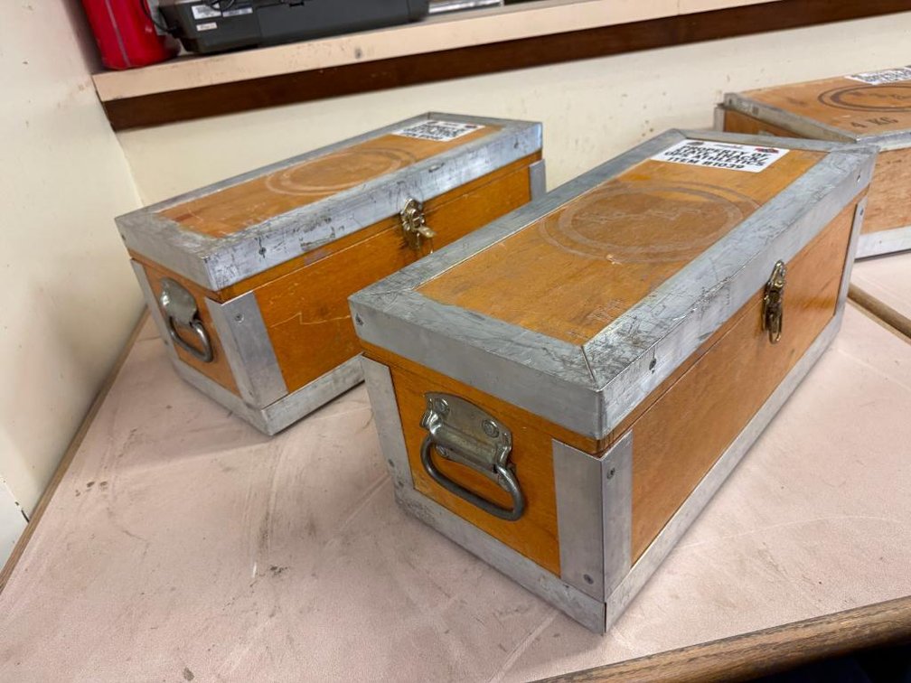 Lot of 2, Vintage Wood/Aluminum Industrial Track & Field Supply Boxes