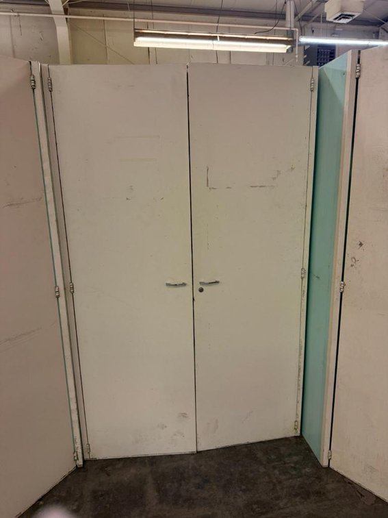 Two-Door Metal Storage Cabinet w/ Pull-Out Trays, 77in x 18in x 48in