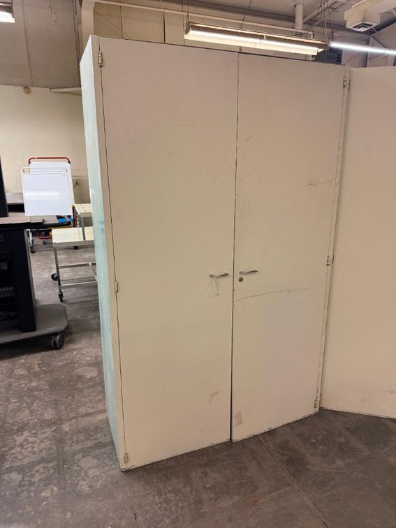 Two-Door Metal Storage Cabinet w/ Pull-Out Trays, 77in x 18in x 48in