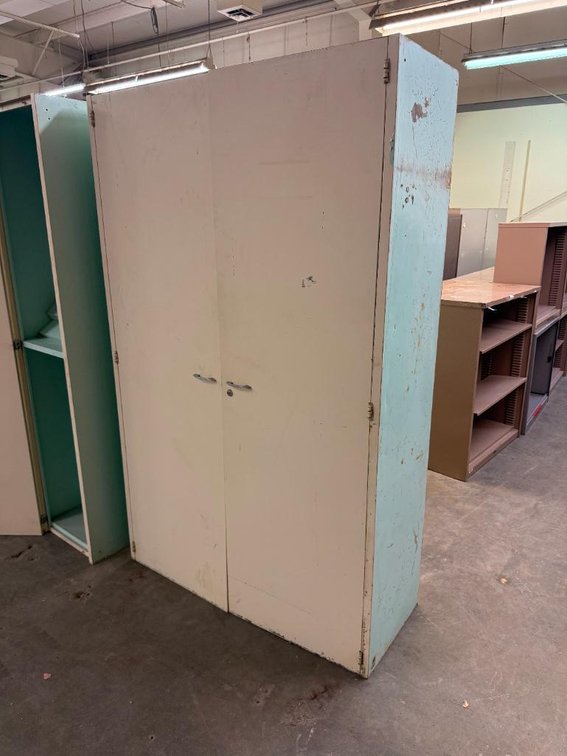 Two-Door Metal Storage Cabinet w/ Pull-Out Trays, 77in x 18in x 48in