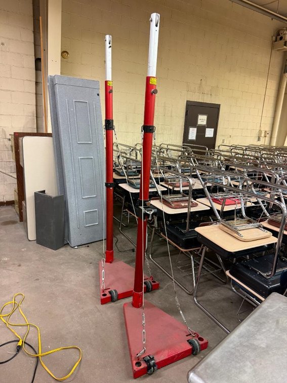 Lot of 2, Industrial Mobile Pole Standards for Volleyball or Badminton Sets