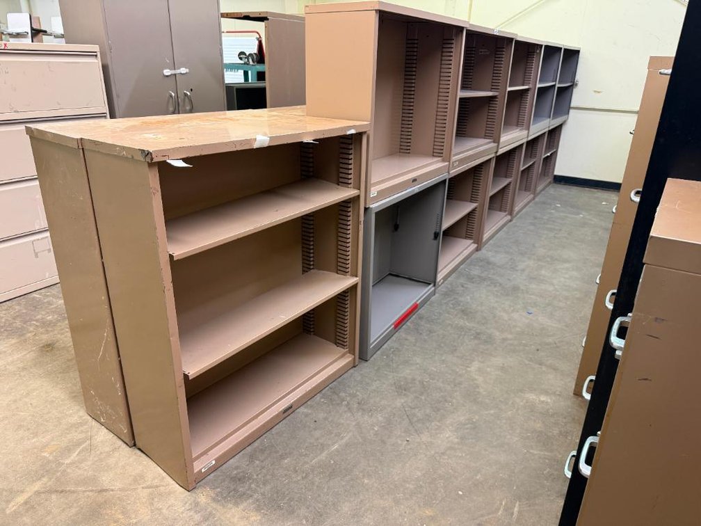 Lot of 17 Metal Bookshelves, All for One Bid