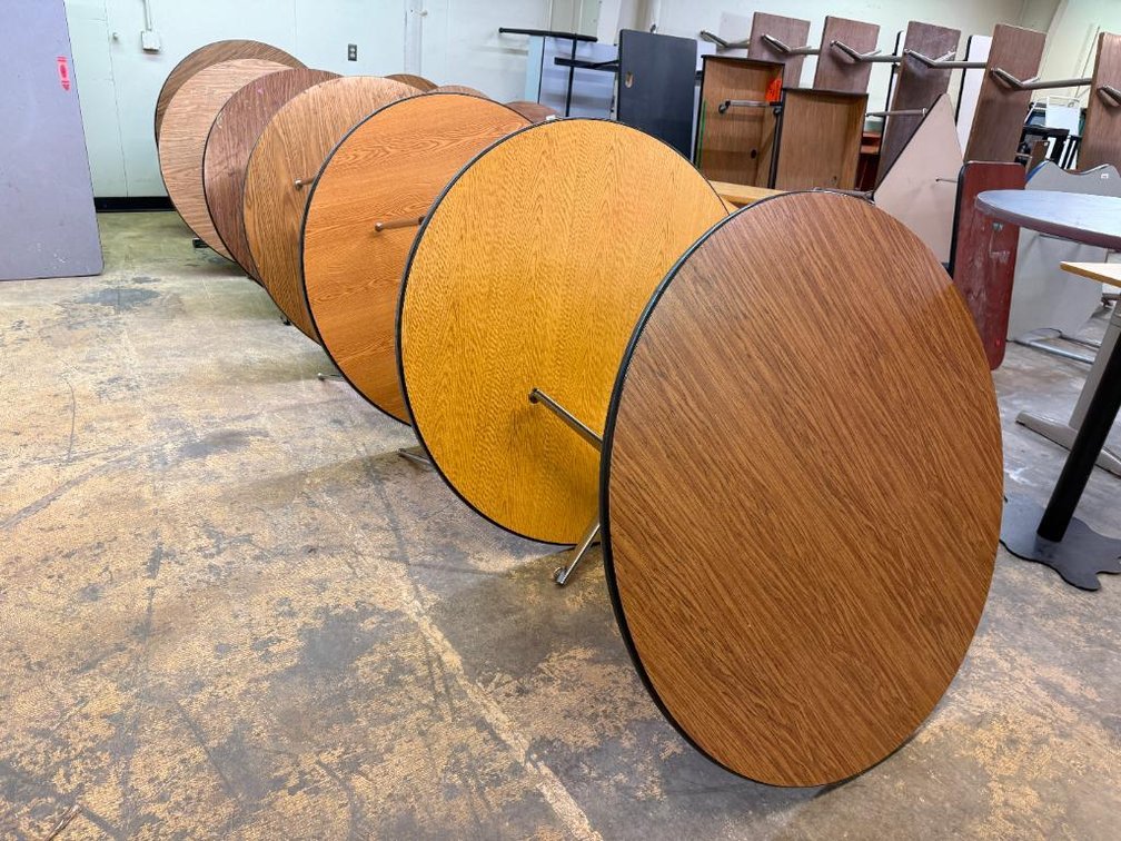 Lot of 7, Round, Adjustable Height 48in Tables