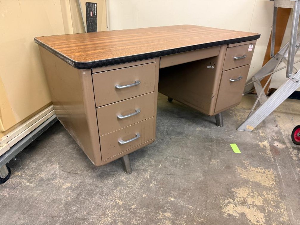 Vintage Metal Double Pedestal Teachers Desk