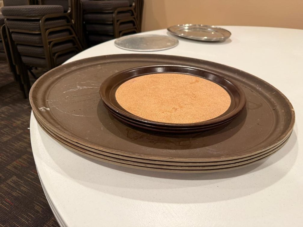 Large Vollrath Oval Serving Trays and Round Camtread Cocktail Trays