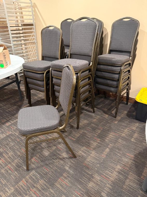 Lot of 35, Stacking Banquet Stack Chairs, Steel Frame, Padded Seat and Seat Back, Sold All for One Bid