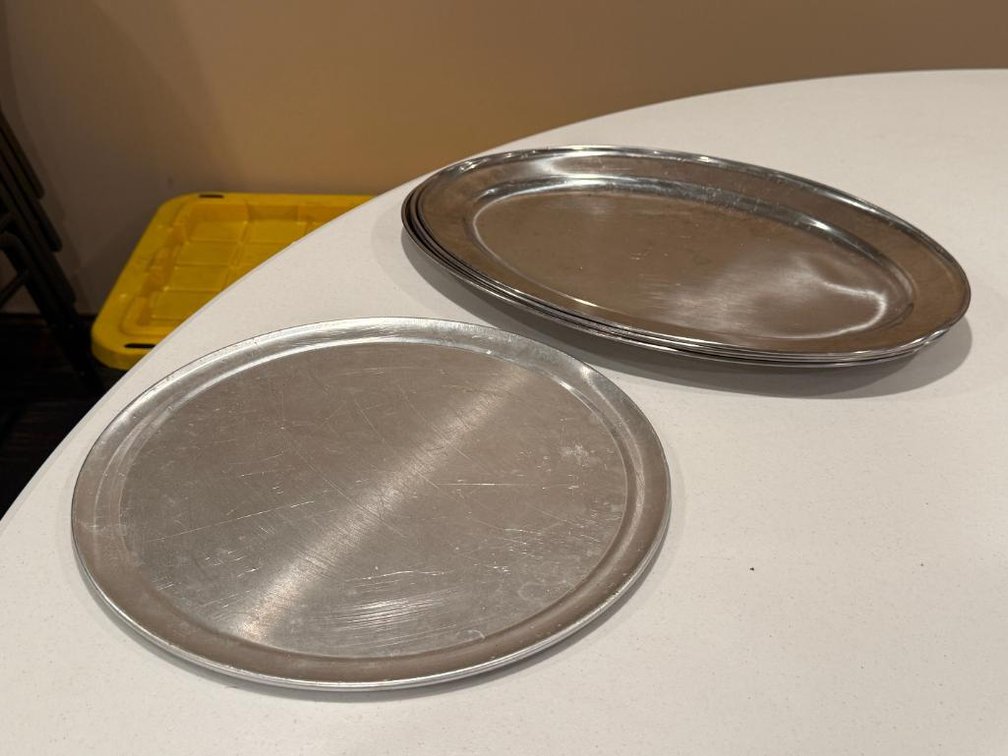 Aluminum Round Pan & Three Oval Stainless Steel Display Trays