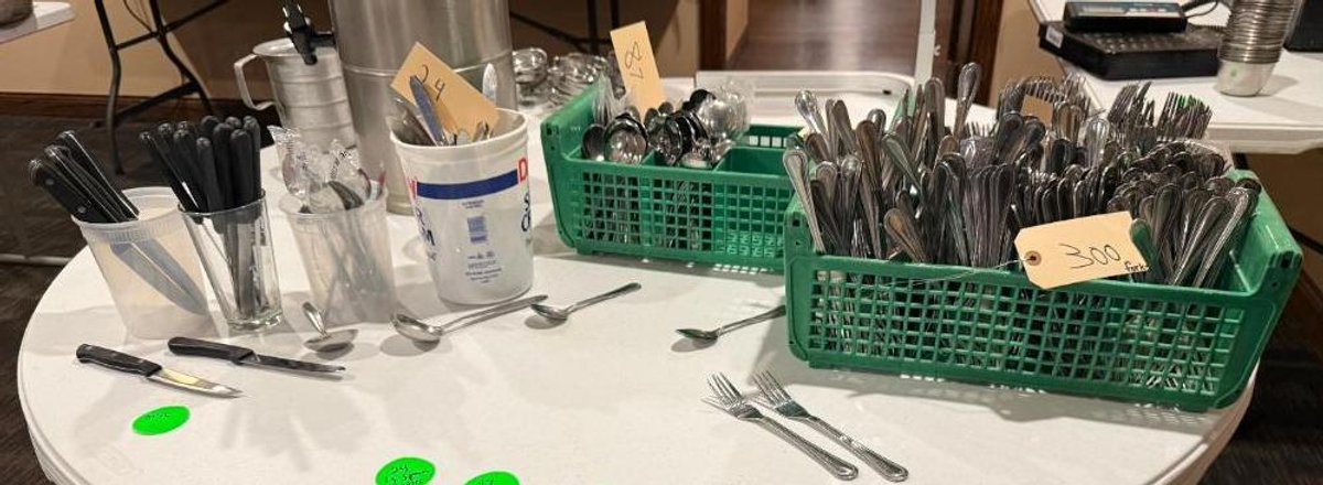 Large Supply of Restaurant Silverware, 300 Forks, 87 Soup Spoons, 25 Spoons, 24 Large Spoons, Some Steak Knives