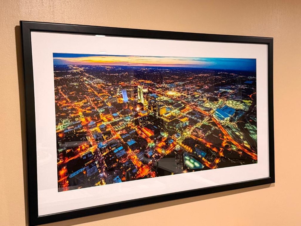 Framed Airel Panoramic Photograph of Omaha 48in x 28in