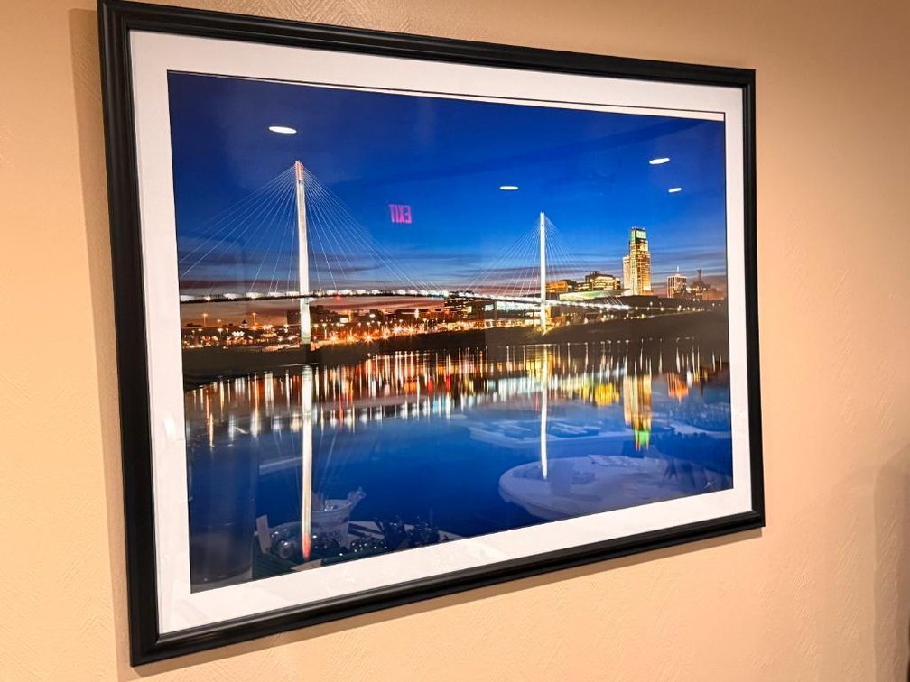 Signed Missouri River Omaha City Scape Photograph 50in x 36in, Signed