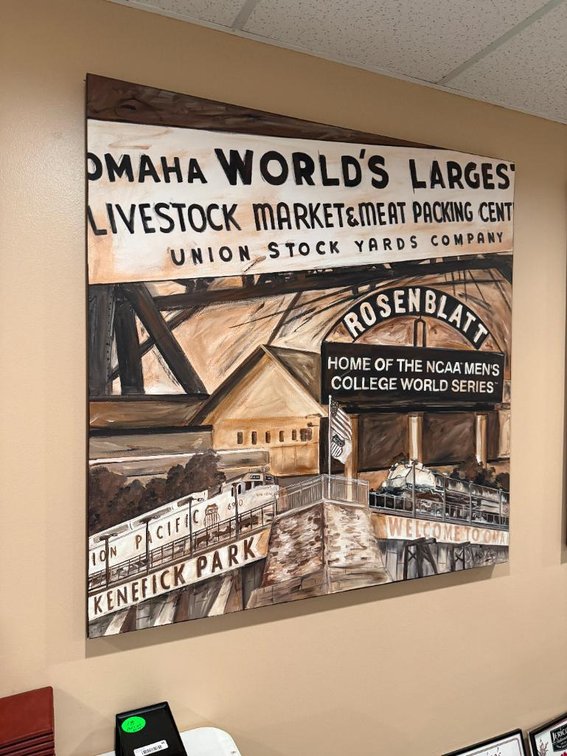 Kelli Zuugg Custom Mural Famous Omaha Landmarks Design, Rosenblatt Stadium, Stockyards
