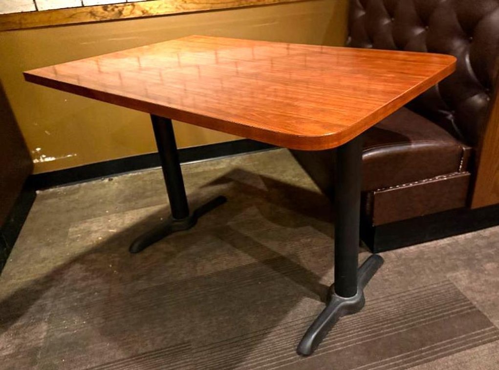 Lot of 8, Double-Pedestal Flush-Side Rectangular Booth Tables 46in x 30in x 28-1/2in H