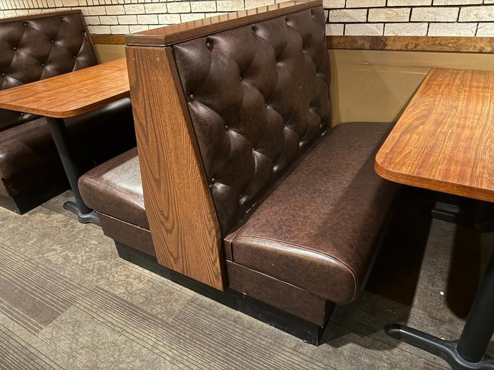 Lot of 2, Back-to-Back Tufted and Solid Wood Restaurant Booths, 48in (NOTE: No End Cap Units Included)