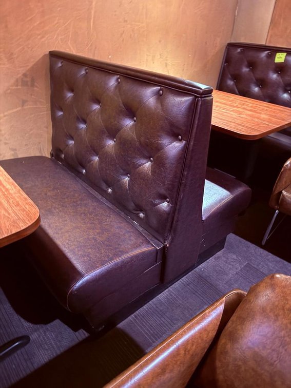 Lot of 2, Back-to-Back Tufted Padded Restaurant Booths, 48in (NOTE: No End Cap Units Included)