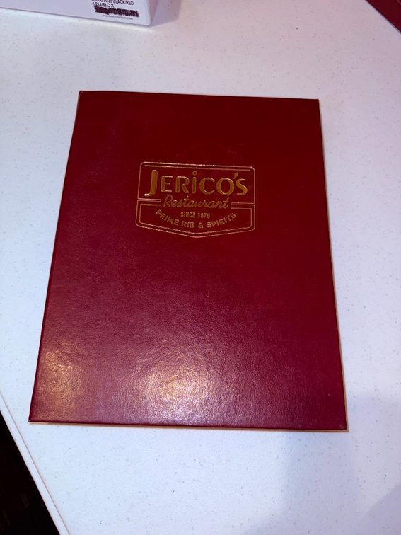 Lot of 2, Leather-Style Embossed Jerico's Restaurant Menus w/ Interior Paper Menus, Both for One High Bid