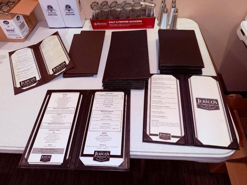 Lot of 12, Jerico's Restaurant Paper Menu in Bi-Fold Menu Book