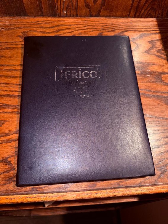 Lot of 2, Leather-Style Embossed Jerico's Restaurant Menus w/ Interior Paper Menus, Both for One High Bid
