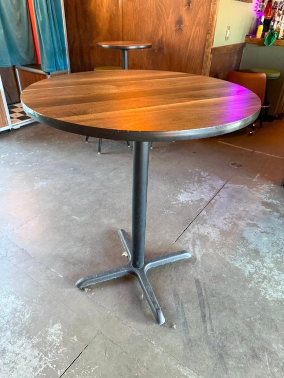 36in Round Laminate Top, High-Top Pub Table, 36in Diameter, 42in High, Single Pedestal Base