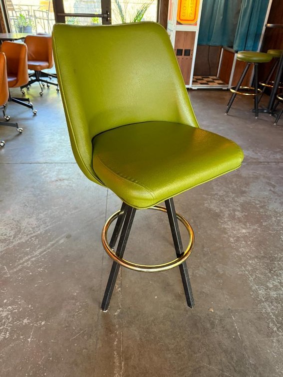 High-Top Swivel Pub Chair, Barrel Seat, Metal Frame, Gold Tone Foot Rest