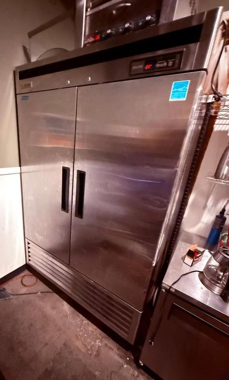 Saturn Model S49R 2-Section Commercial Stainless Steel Refrigerator on Mobile Base