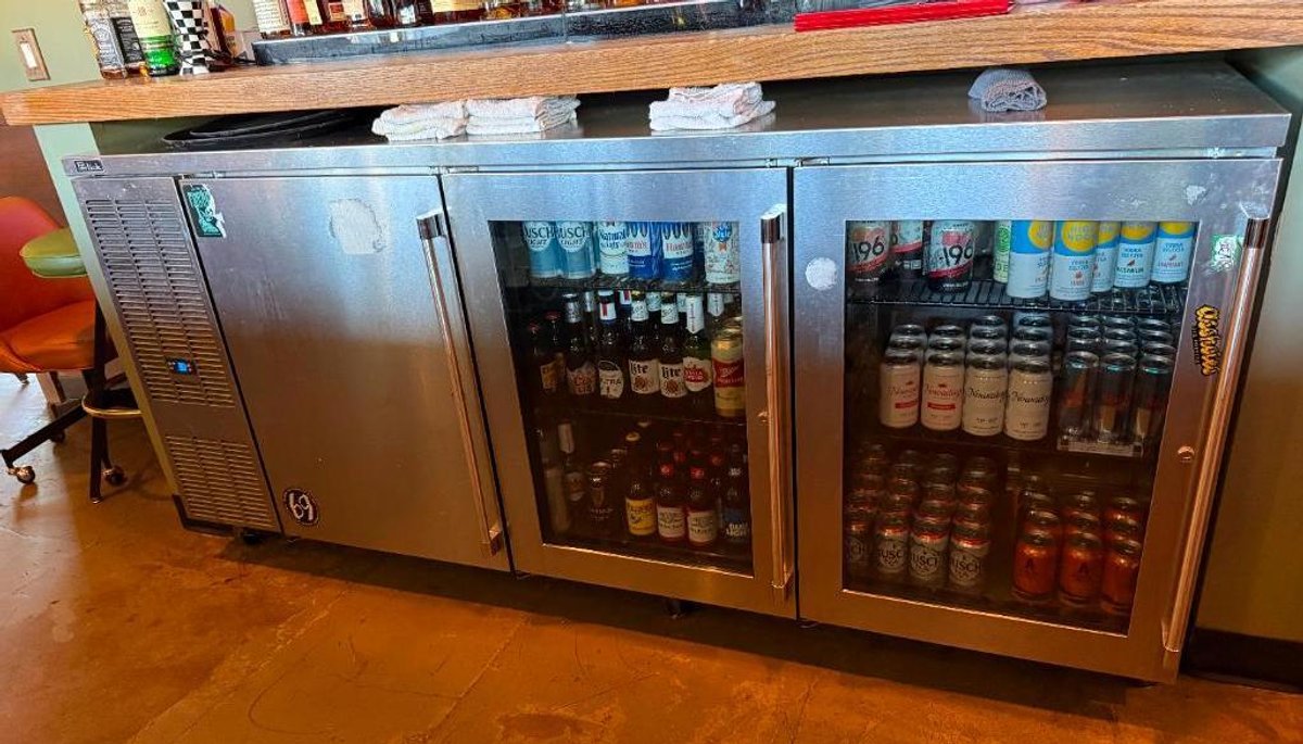Perlick Model BBS84-RM Stainless Steel Counter Height Glass Door Back Bar Refrigerator, Mobile Base