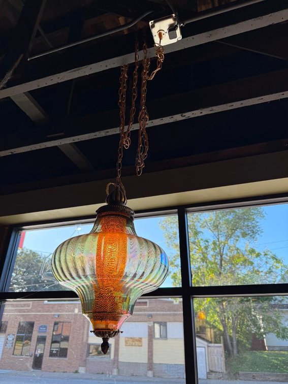 Vintage Mid-Century Modern Hanging Swag Lamp, Ornate & Original, Works Great