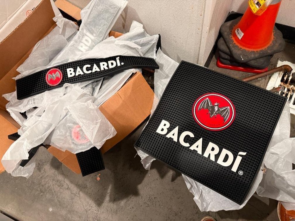 New Bacardi Rubber Bar Mats, 5 Large, 11 Small