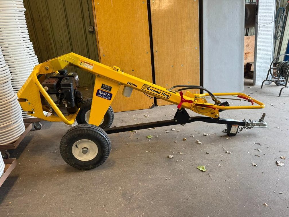 Ground Hog HD99 Hydraulic Earthdrill Single Man Towable Post Hole Digger, 9HP Subaru Gas Engine & 5 Bits