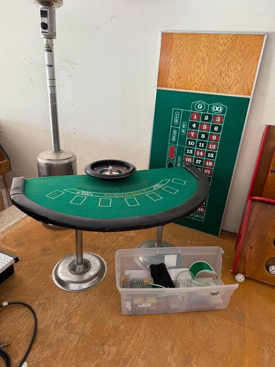 Casino Night Game Table and Supply Set, Blackjack & Roulette, Chips, Dealer Visor, Shoe and Supplies