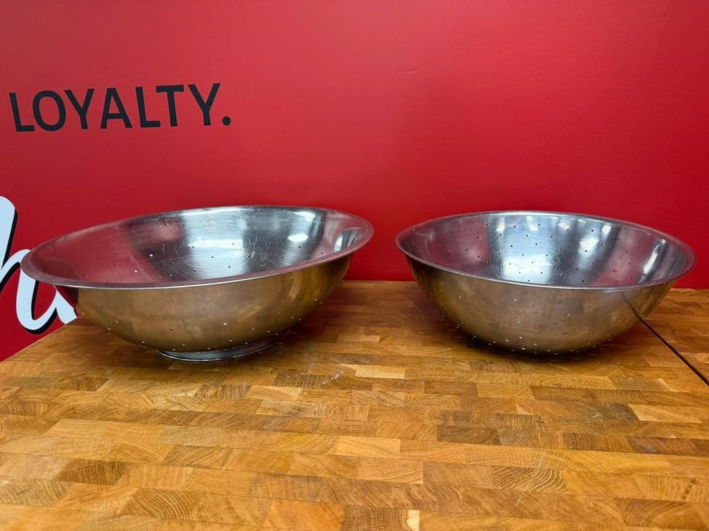 Pair of Large Colanders / Strainers, Stainless Steel