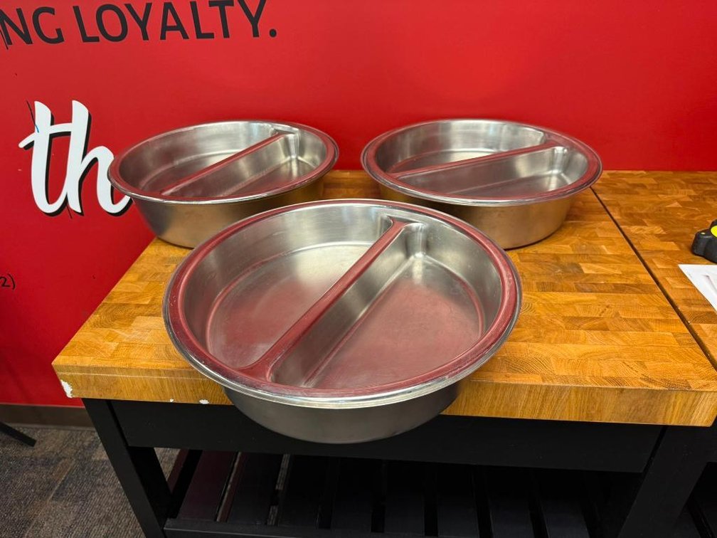 Lot of 3 Round Chafing Pans w/ Divided Pan Insert, Great for Breakfast