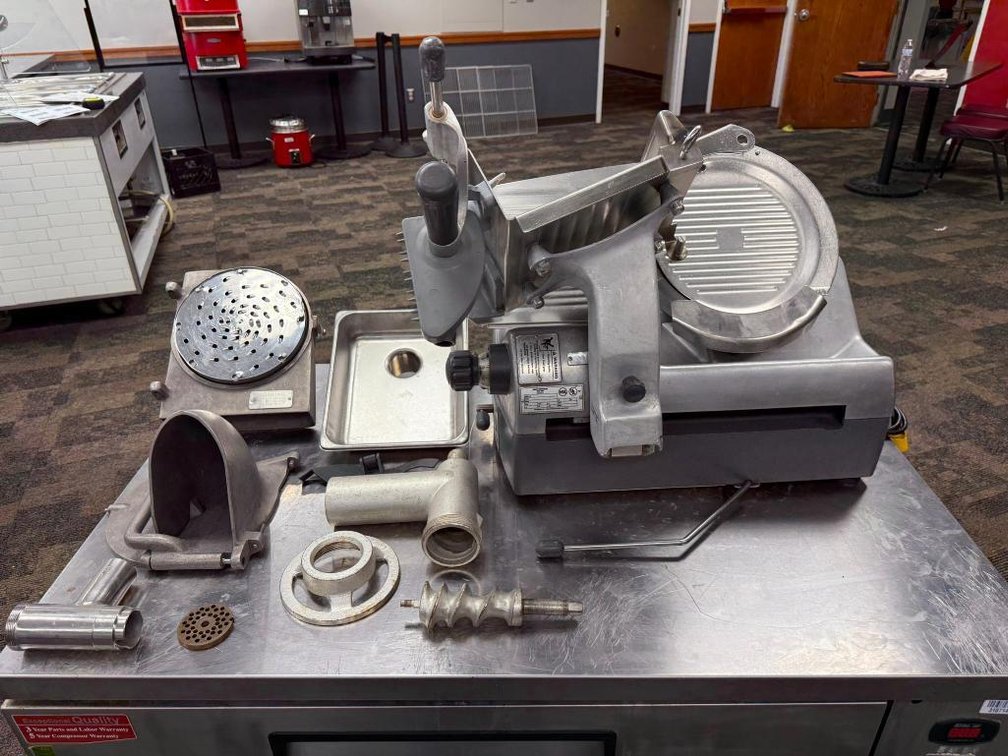 Hobart Model 2712 Commercial Meat Slicer, 12in, w/ Meat Grinder & Shredder Attachments, See Images