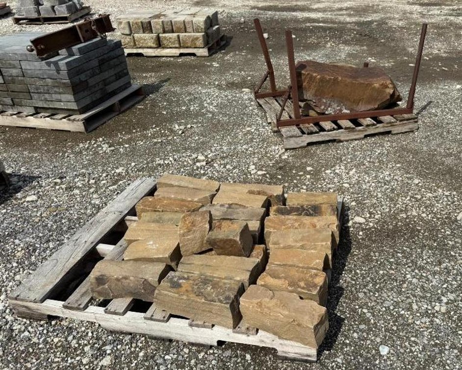 Two Pallets of Landscaping Stones and Blocks, Two Large Boulders