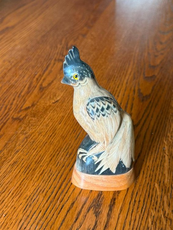 Horn / Antler Carved Bird on Wood Base