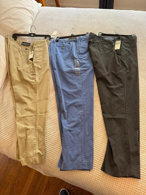 Three, New w/ Tags, Ralph Lauren Polo Men's Pants, All Size 38x30, Classic Fit Khaki & Blue, Grey Stretch Straight Fit